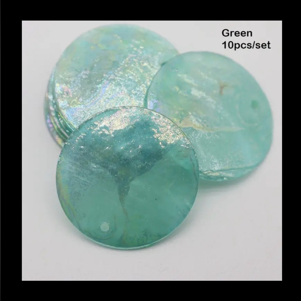 10, 25mm Round Iridescent, Green Shell Paillettes, Jewelry, Home, Clothes, DIY